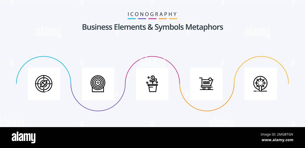 Business Elements And Symbols Metaphors Line 5 Icon Pack Including store. shipping. growing. shopping. plant Stock Vector