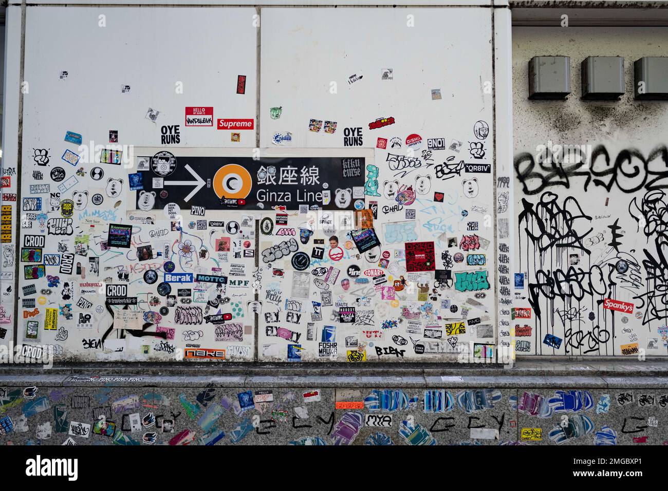 tokyo-japan-24th-jan-2023-graffiti-and-stickers-surrounding-a