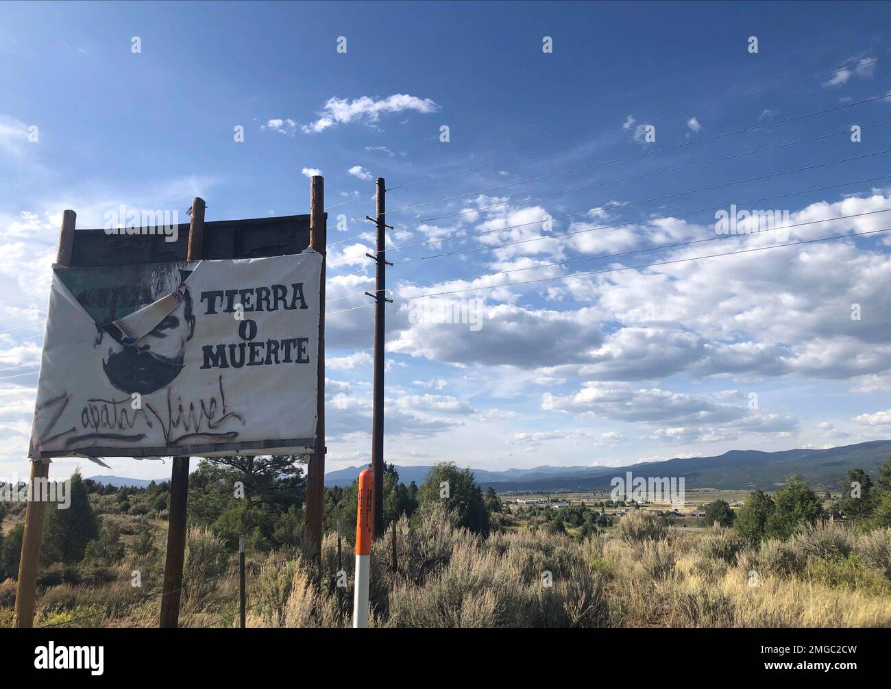 In this June 28, 2020, photo, a sign with Mexican Revolutionary hero