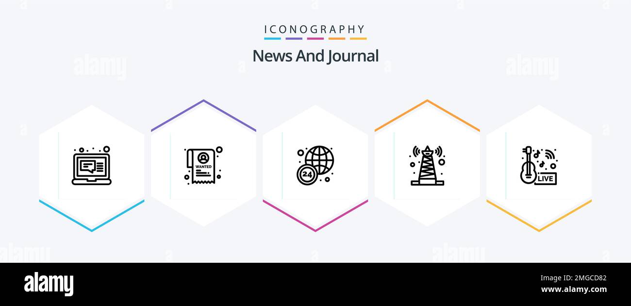 News 25 Line icon pack including news. broadcasting. news hours
