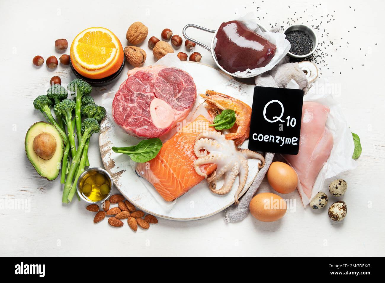 Composition with food contains coenzyme Q10, antioxidant, produce