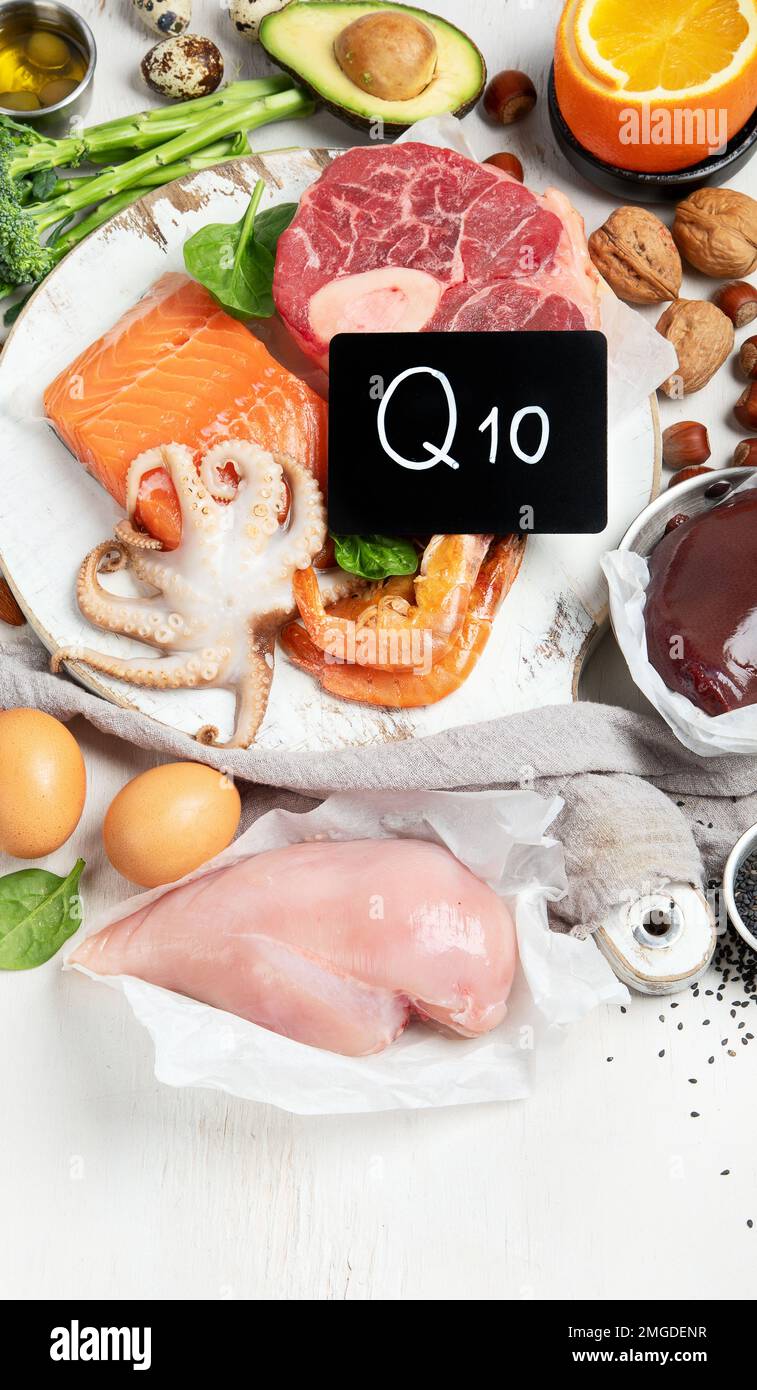 Composition with food contains coenzyme Q10, antioxidant, produce