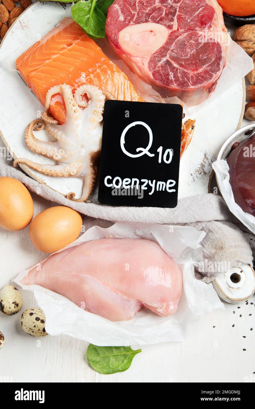 Composition with food contains coenzyme Q10, antioxidant, produce