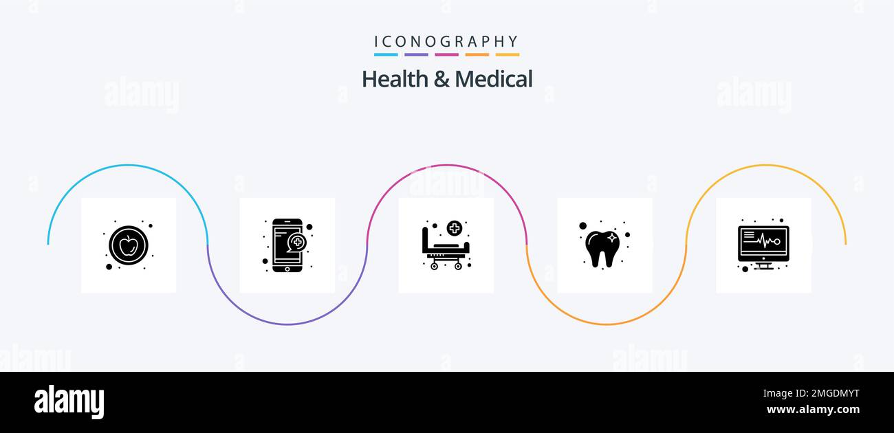 Health And Medical Glyph 5 Icon Pack Including . medical monitor. bed. medical electronics. dental Stock Vector