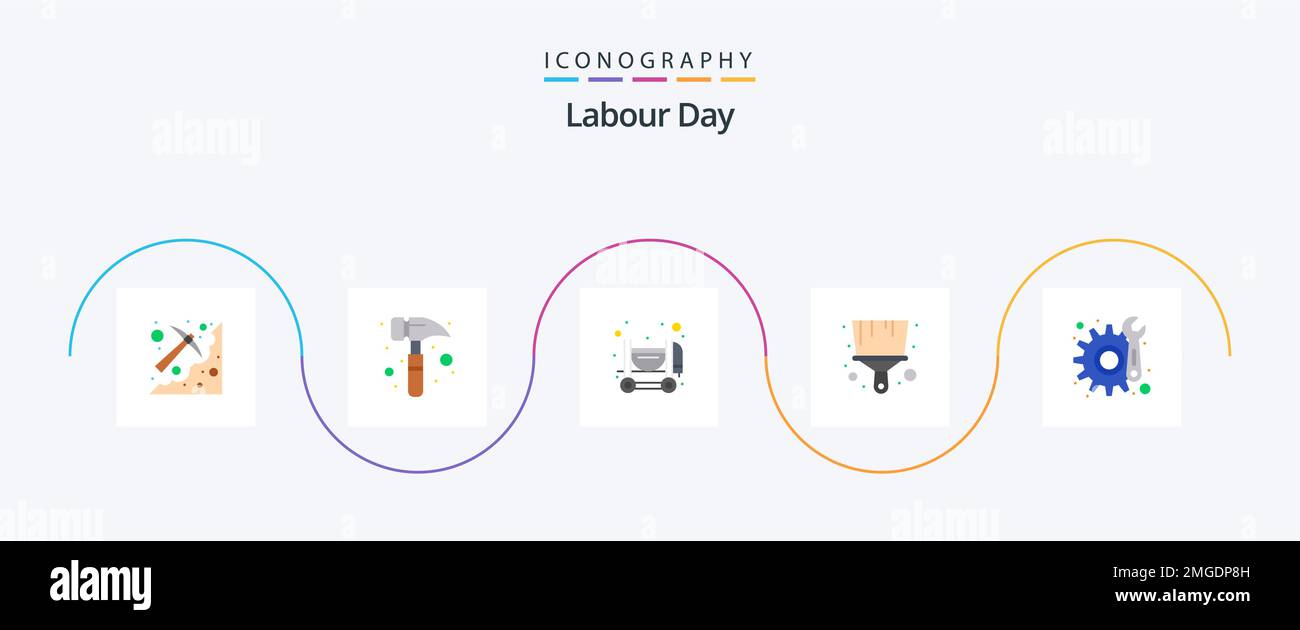 Labour Day Flat 5 Icon Pack Including . maintenance. concrete. gear. paint Stock Vector