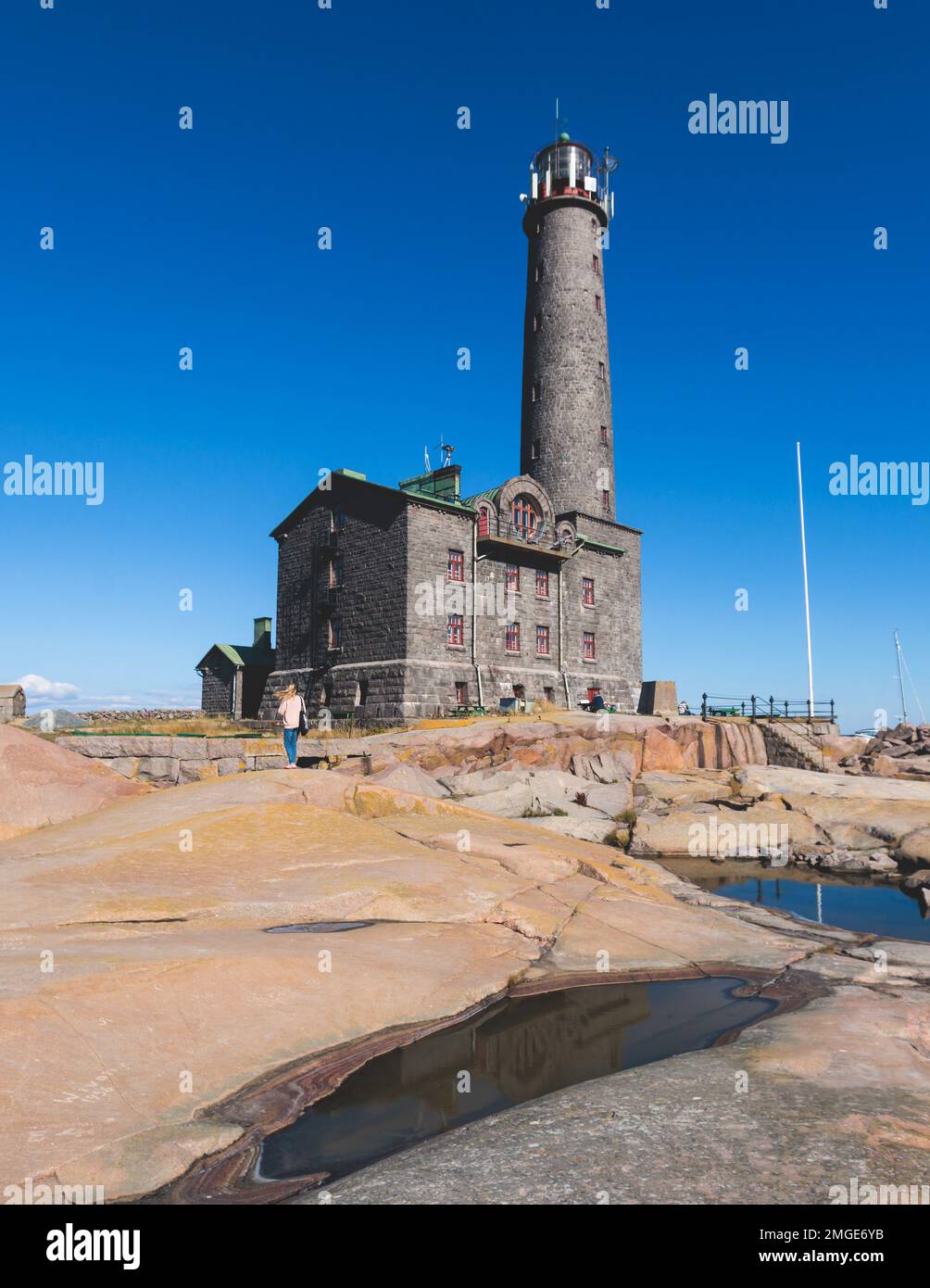 Bengtskär Lighthouse, view of Bengtskar island in Archipelago Sea, Finland, Kimitoön, Gulf of Finland in a summer sunny day Stock Photo
