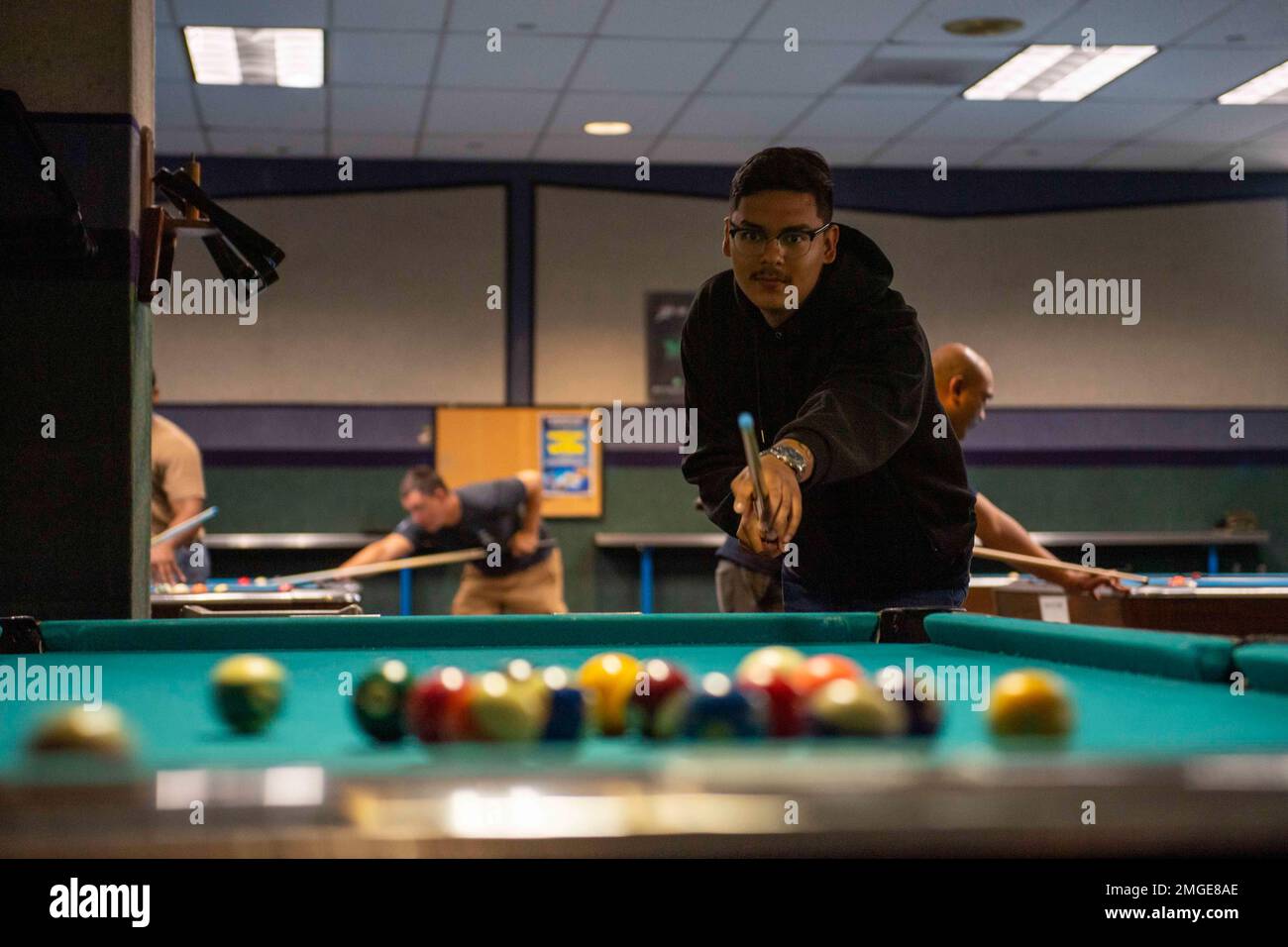 SAN DIEGO (Aug. 24, 2022) Sailors participate in a billiards tournament