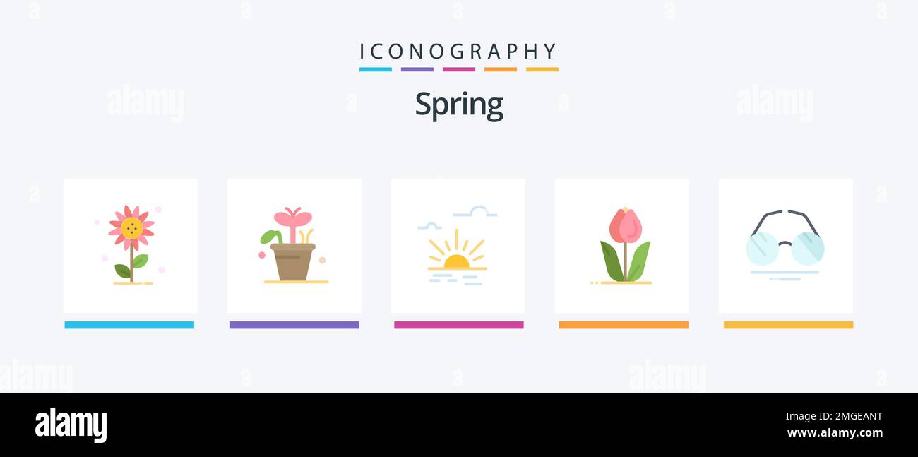 Spring Flat 5 Icon Pack Including glasses. nature. sun. flower. flora ...