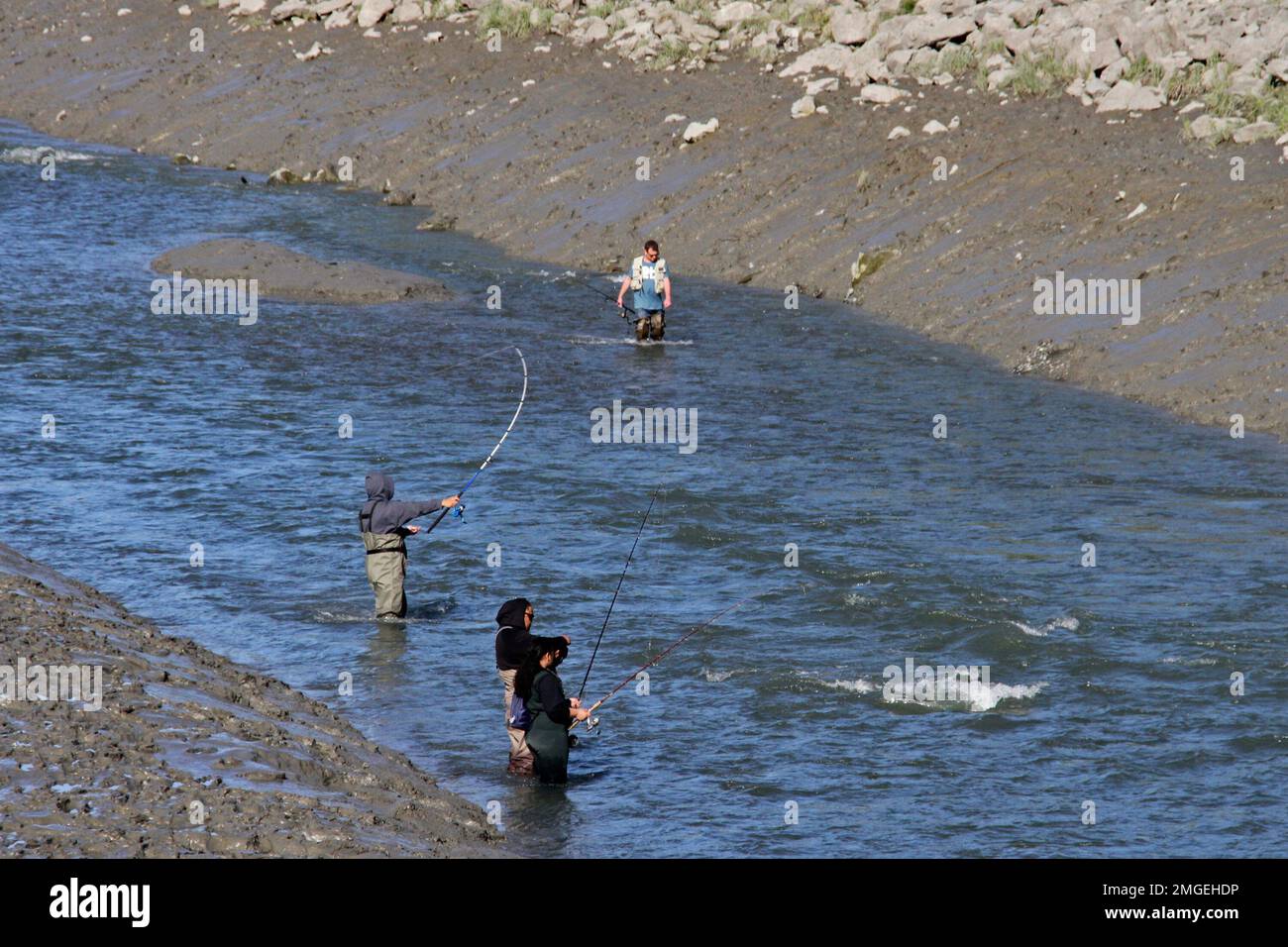 Four fishers cast their lines, Wednesday, June 3, 2020, in Ship Creek