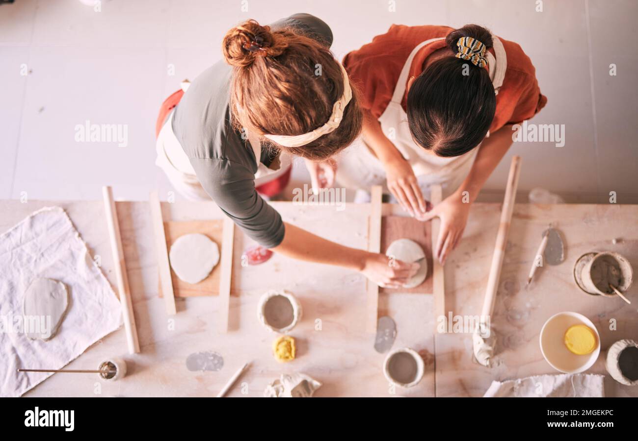 Pottery class, ceramic and team design sculpture mold, clay