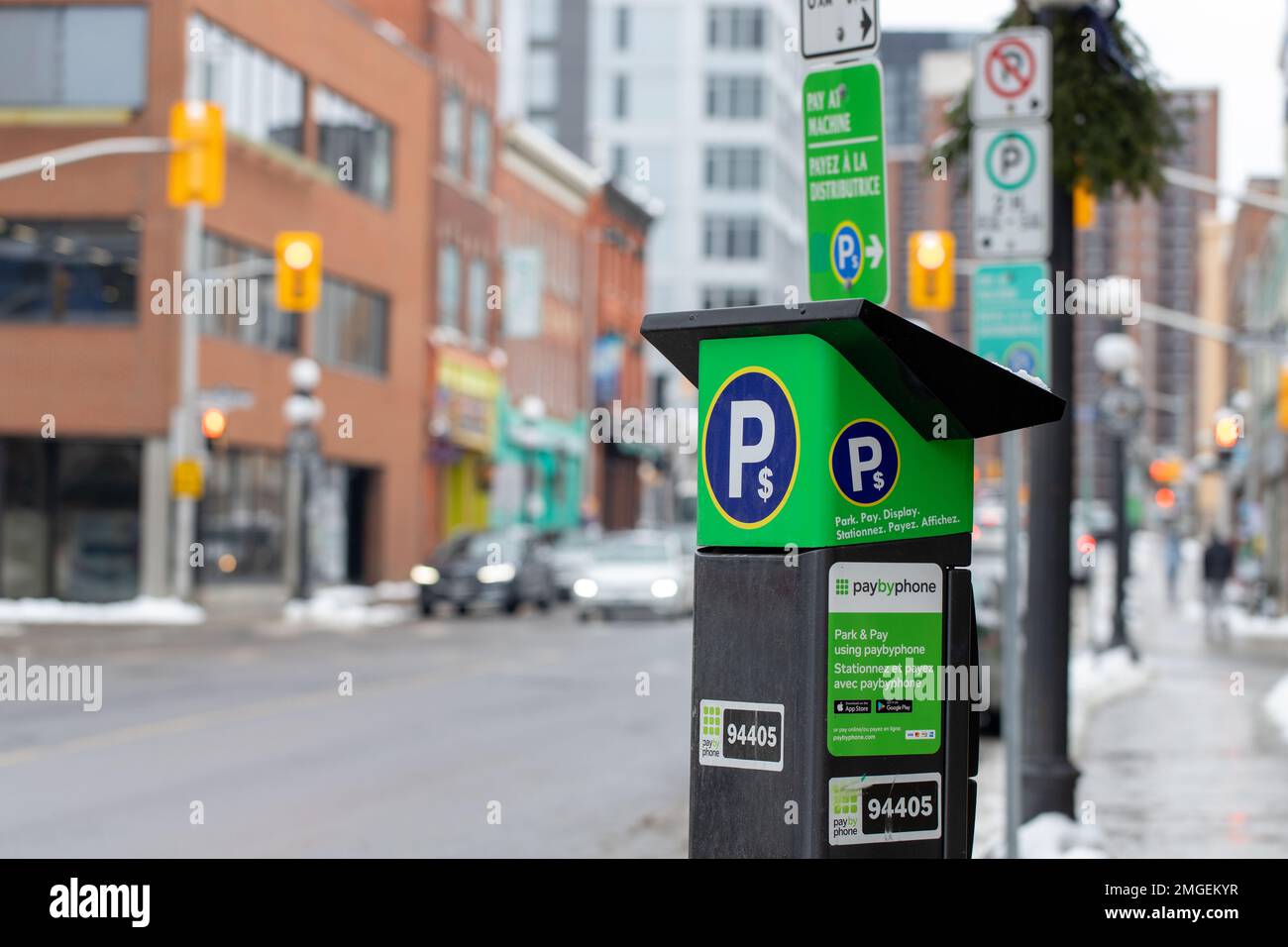 Ottawa, Canada January 23, 2023 Parking meter on city street with