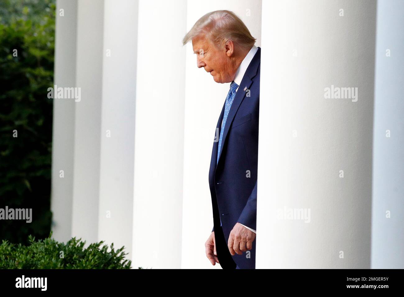 President Donald Trump arrives to speak in the Rose Garden of the White ...