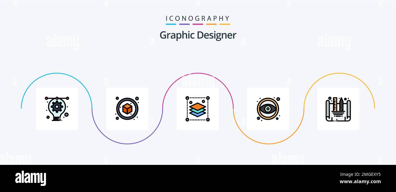 Graphic Designer Line Filled Flat 5 Icon Pack Including creating ...