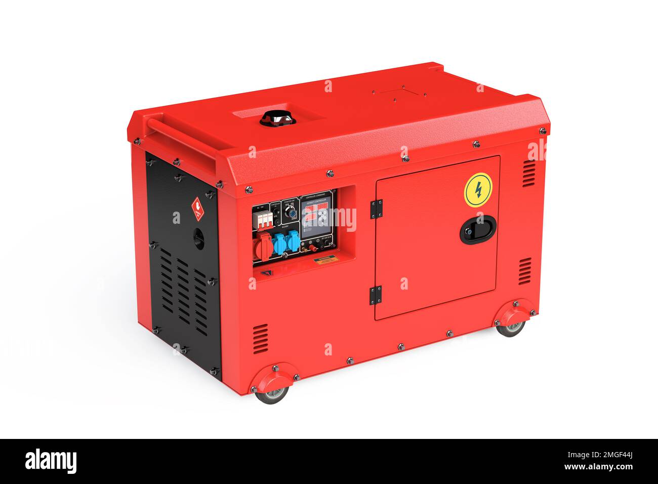 Big Red Outside Auxiliary Electric Power Generator Diesel Unit for  Emergency Use on a white background. 3d Rendering Stock Photo - Alamy