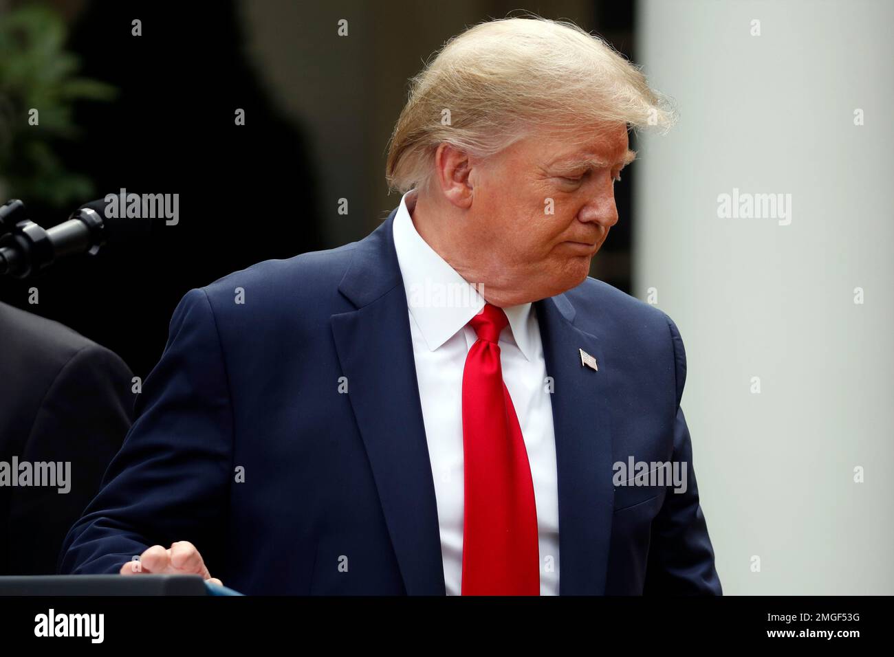 President Donald Trump leaves after speaking in the Rose Garden of the ...