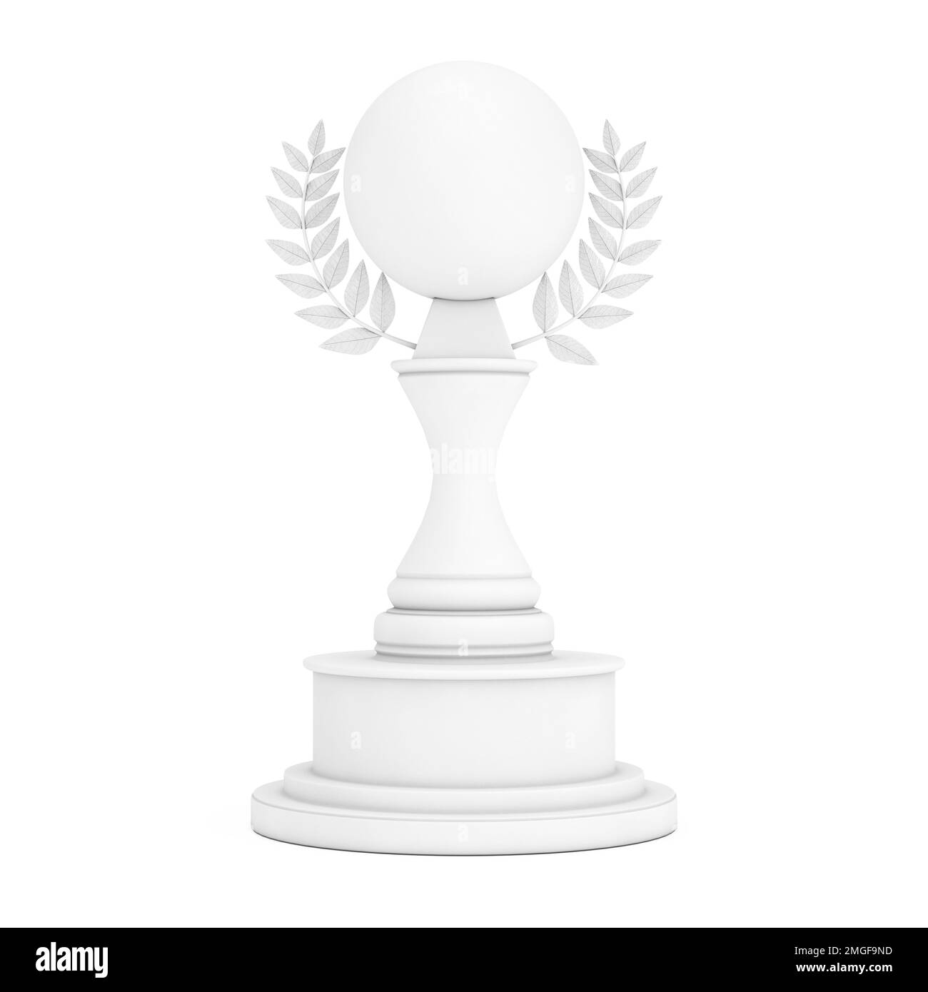 White Award Trophy with Blank Sphere and Laurel Wreath in Clay Style on a white background. 3d