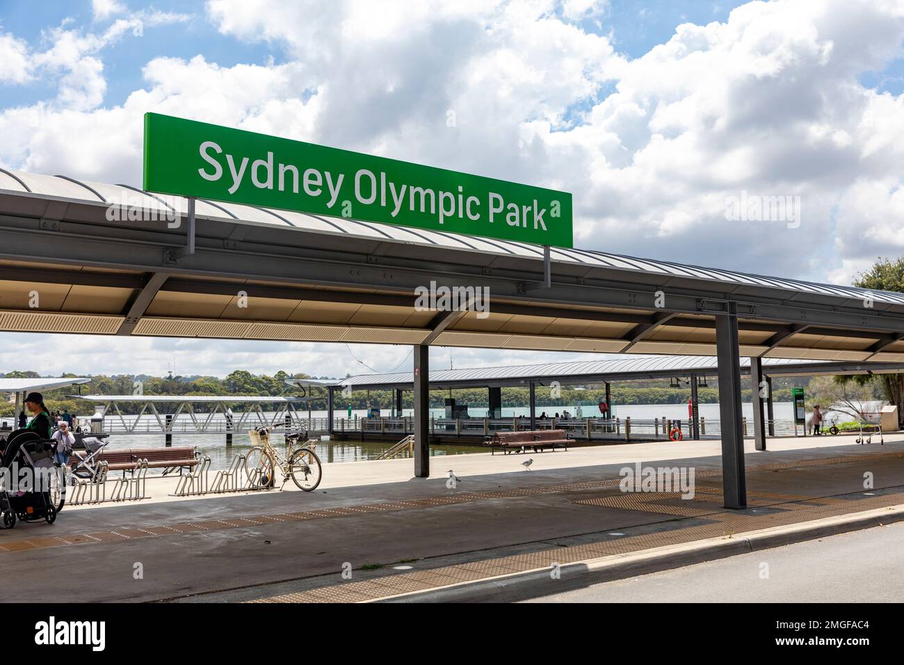 Sydney Olympic Park commuter ferry wharf for public transport in the Olympic Park precinct, Greater Western Sydney,NSW,Australia Stock Photo