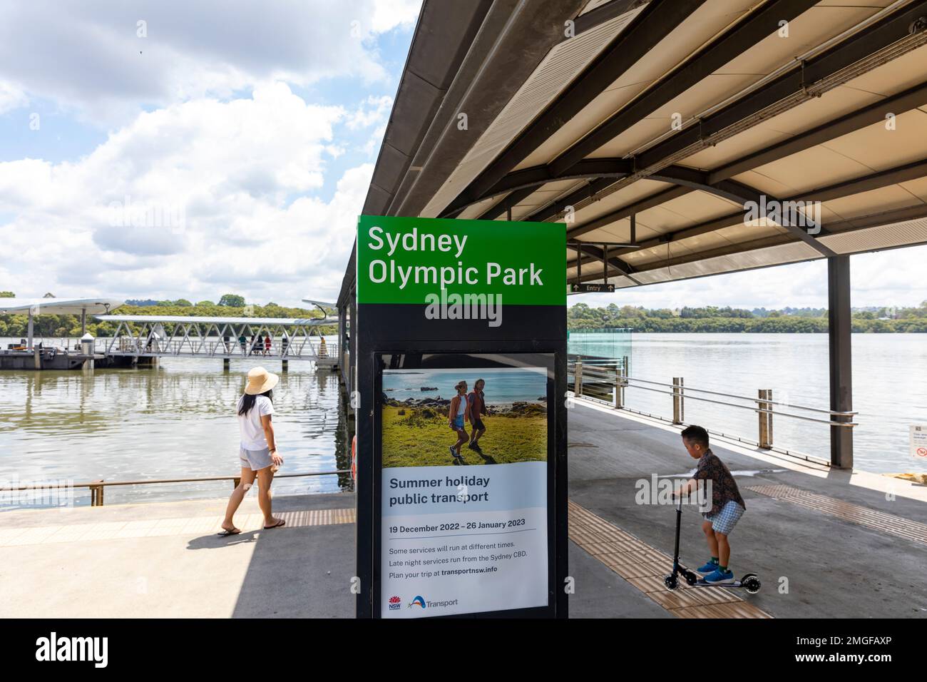 Sydney Olympic Park commuter ferry wharf for public transport in the Olympic Park precinct, Greater Western Sydney,NSW,Australia Stock Photo