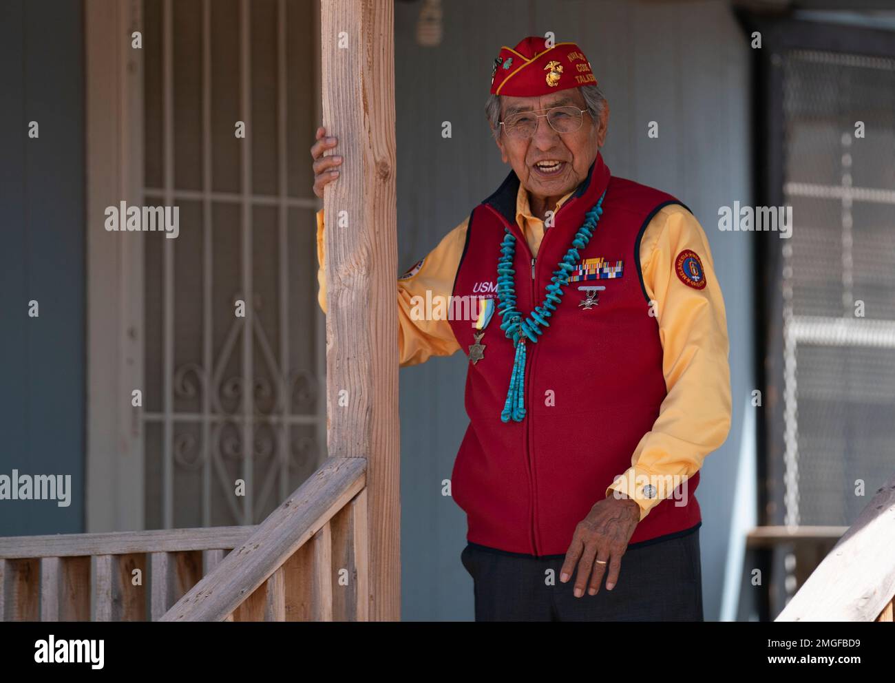 WWII veteran and Navajo Code Talker Peter MacDonald Sr. is photographed
