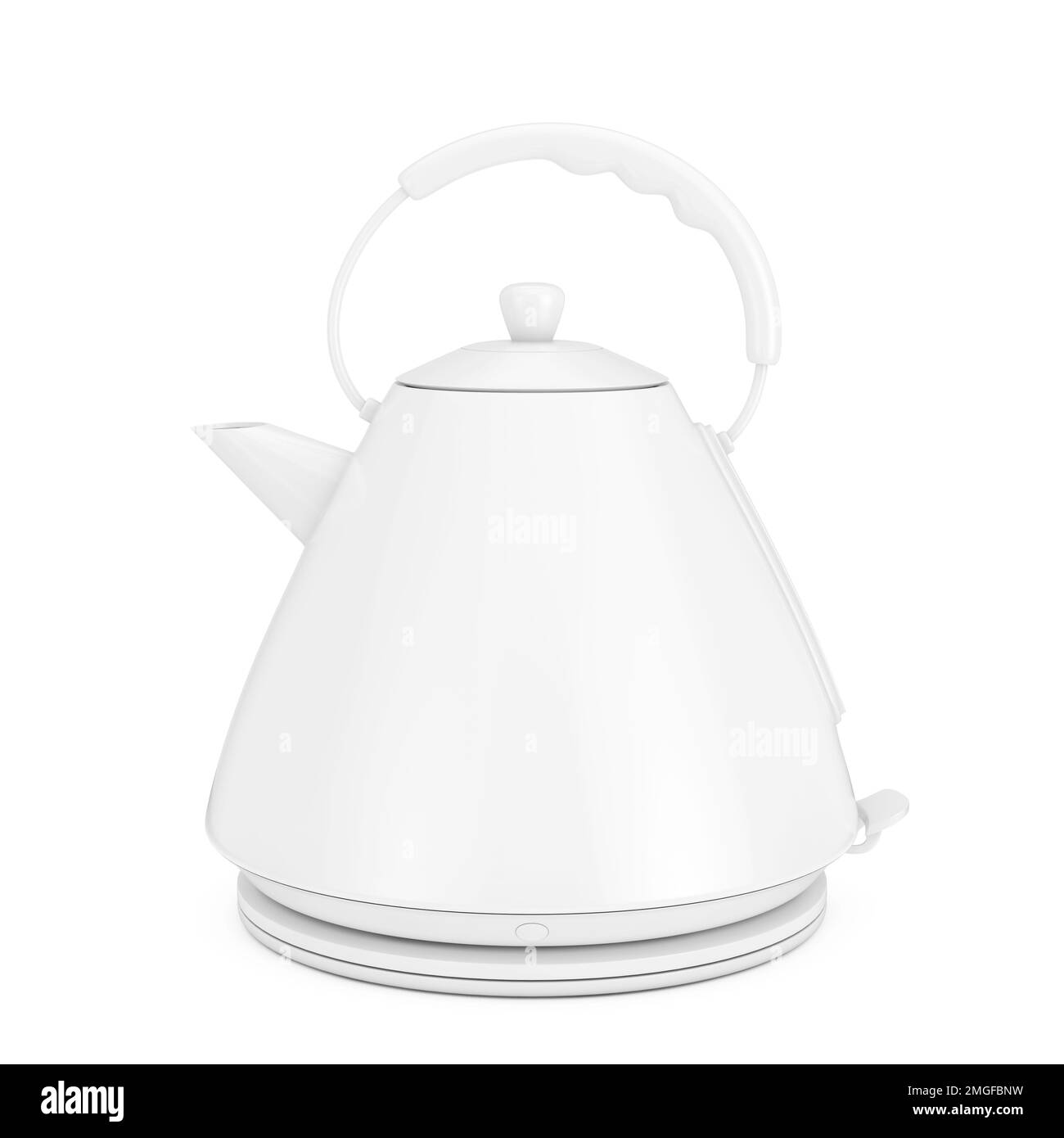 Modern White Electric Kitchen Kettle in Clay Style on a white background. 3d Rendering Stock Photo