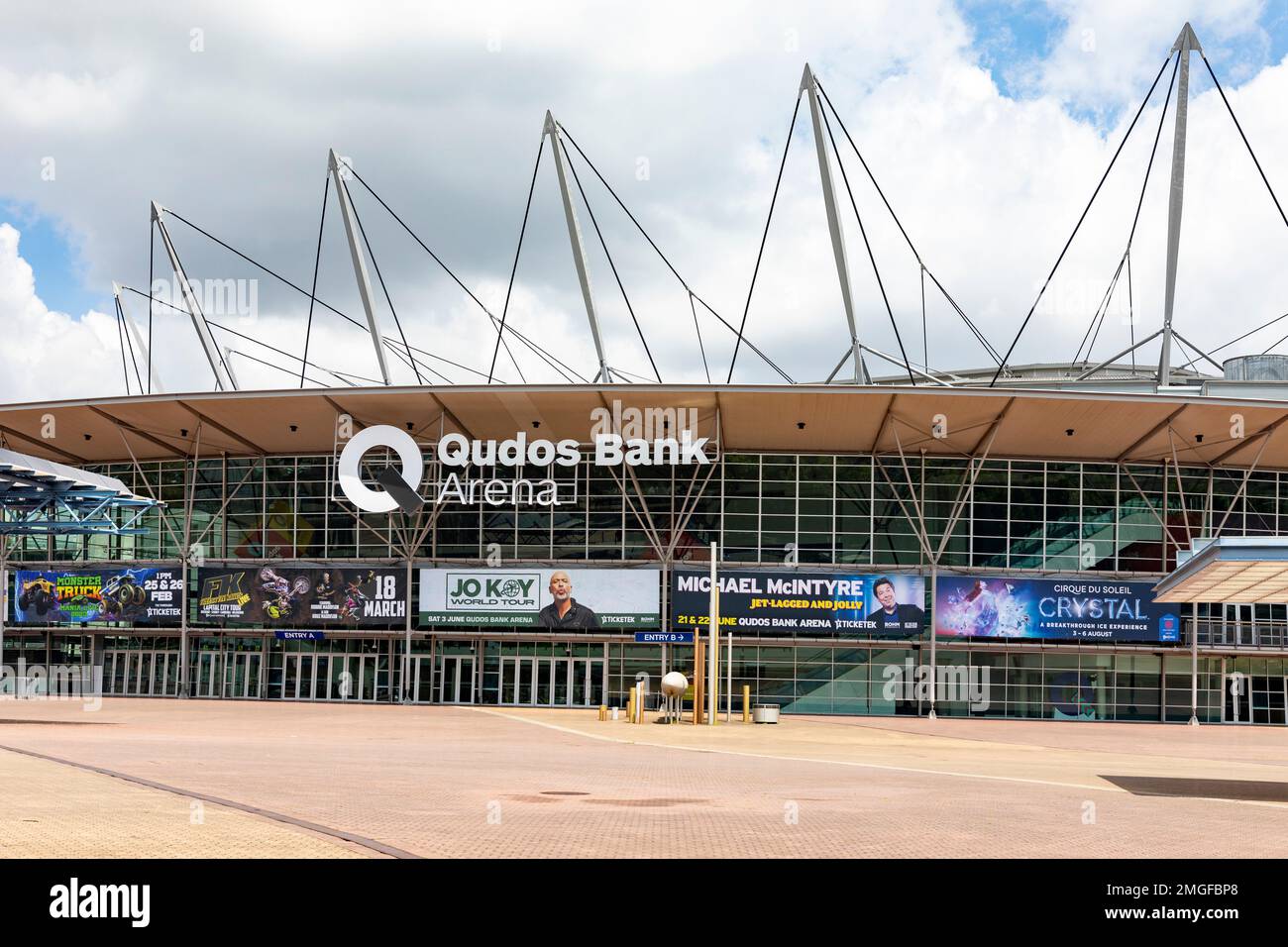 Qudos Bank Arena stadium and entertainment venue, exterior outside image, Sydney Olympic Park