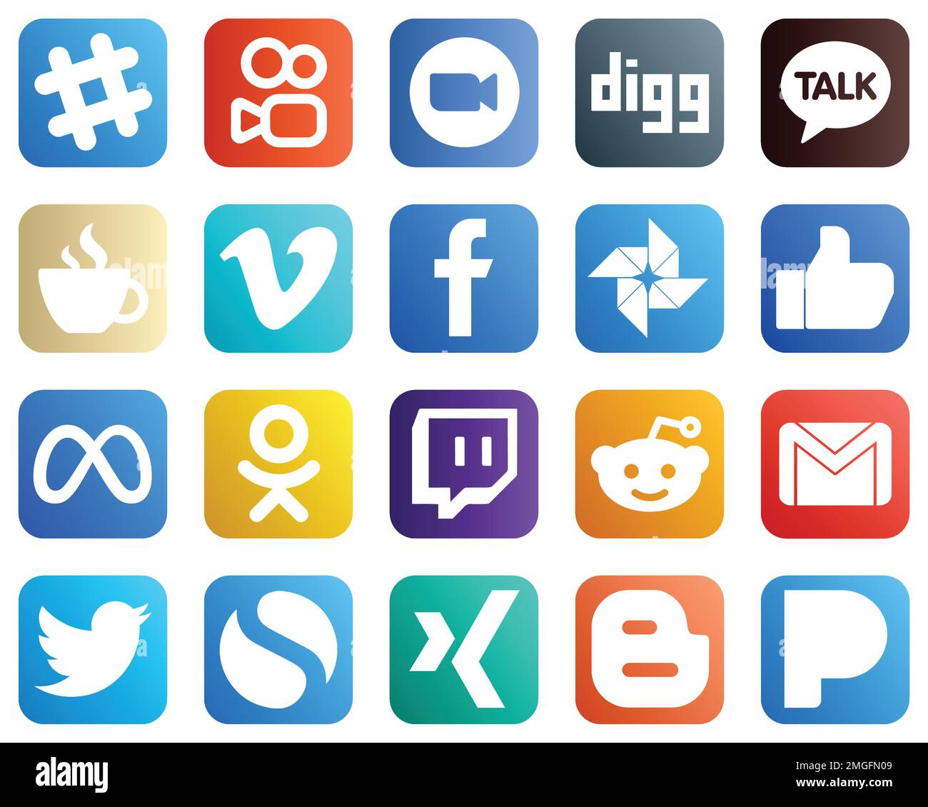 20 Popular Social Media Icons such as like. caffeine. fb and video