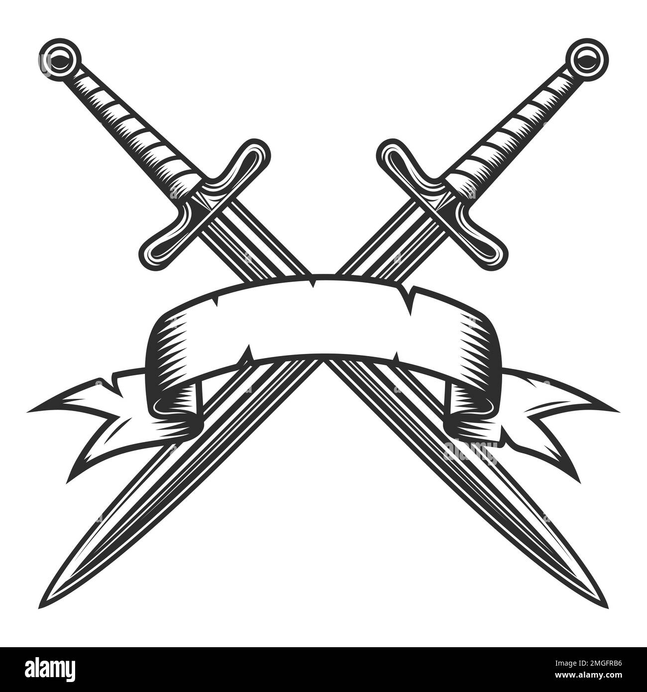 Crossed swords illustration Black and White Stock Photos & Images - Alamy