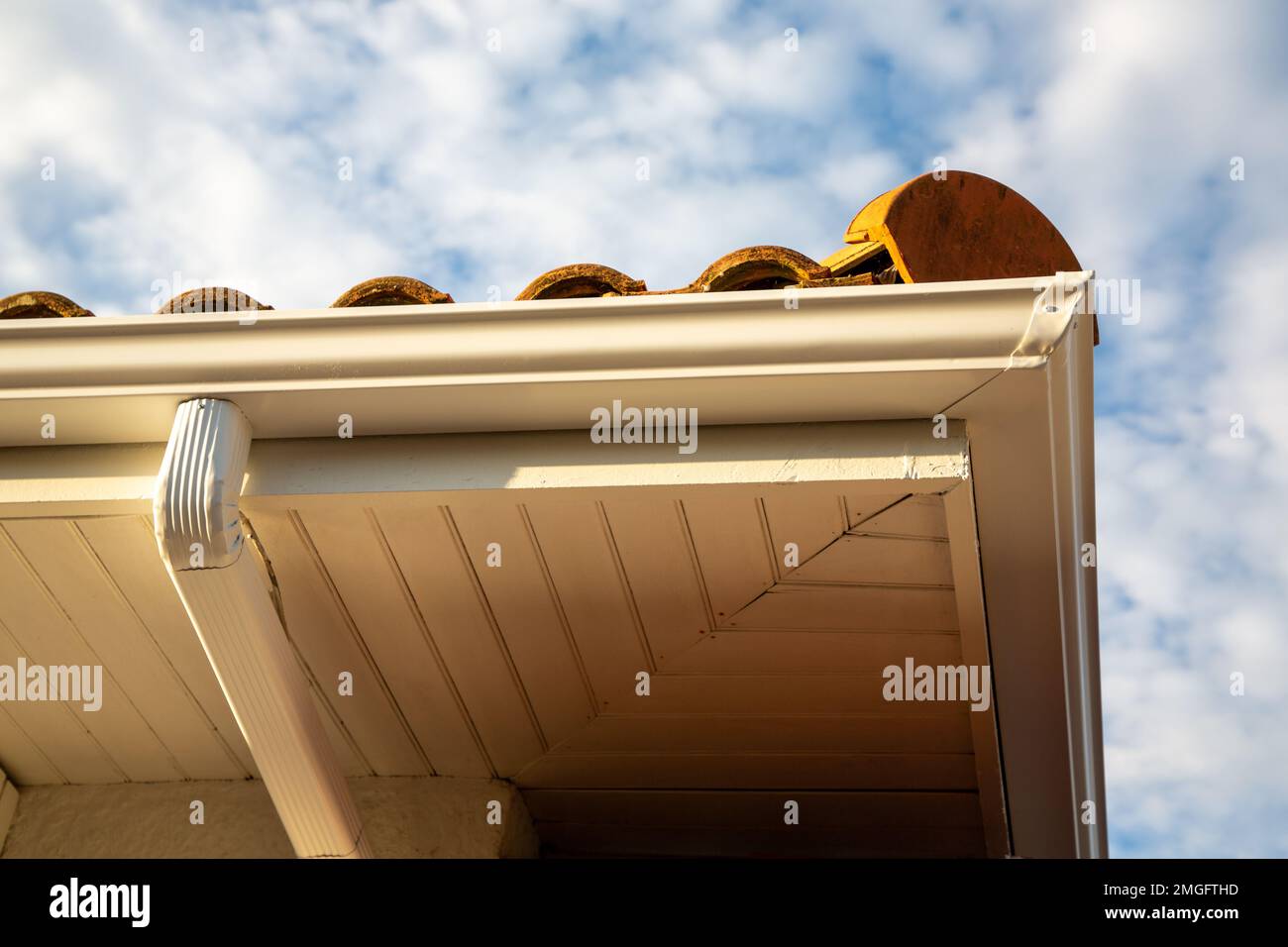 Rain gutter system corner gutters drainage system downpipe on the roof