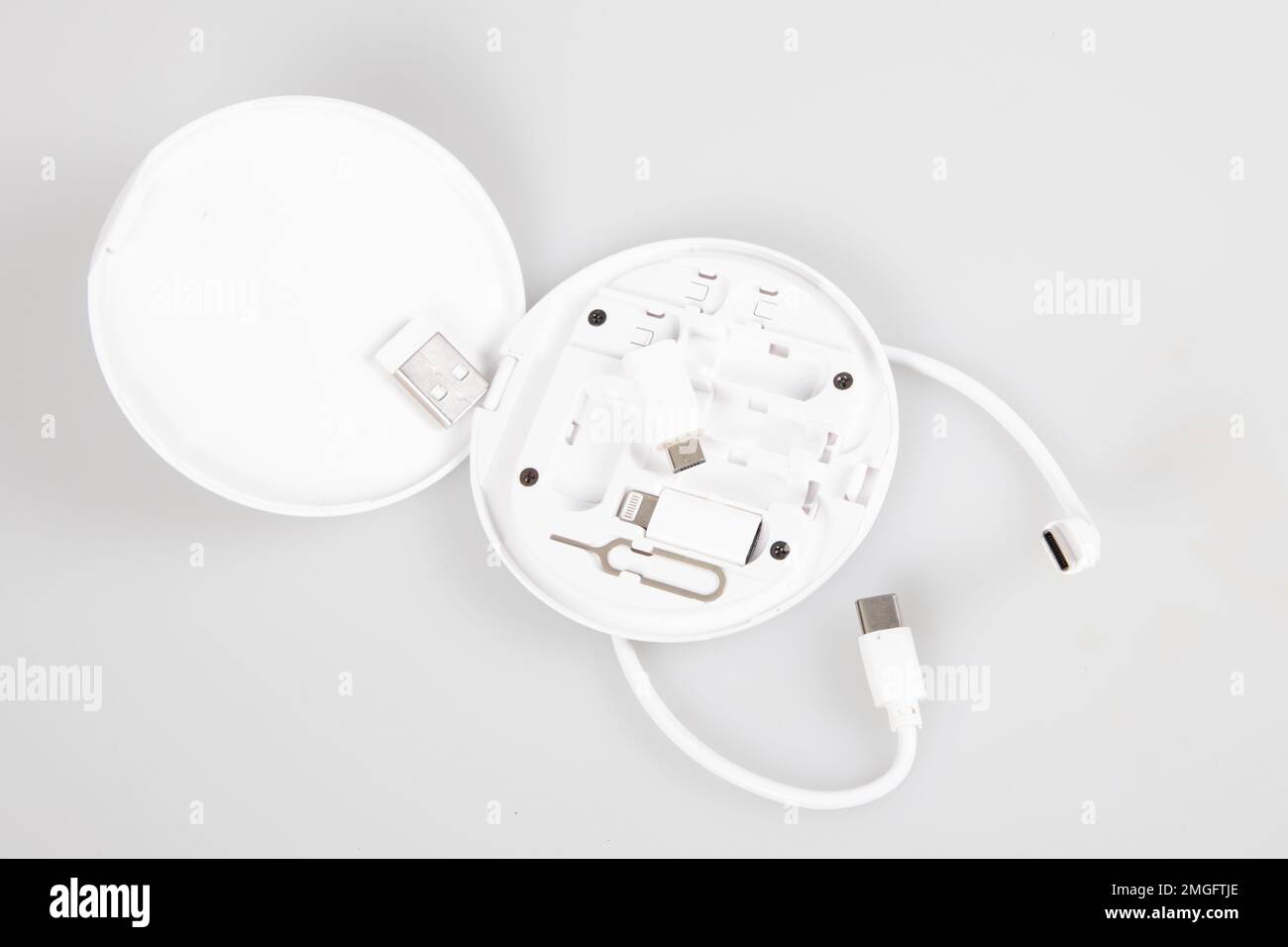 USB cable different types connectors mobile cell phone plugs set round