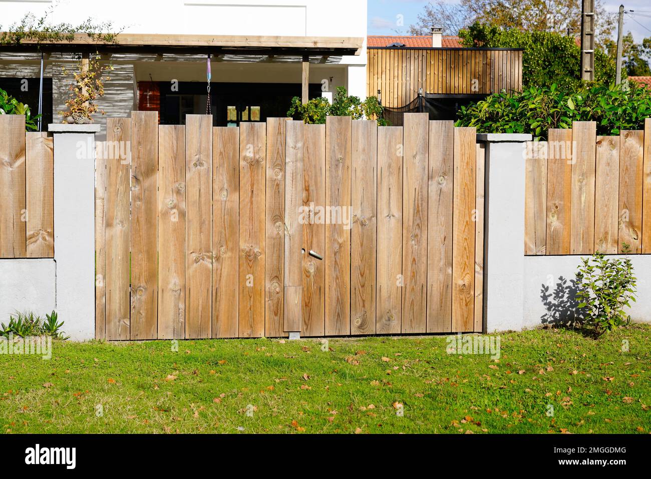 Wooden gate design style wood street view outdoor Stock Photo