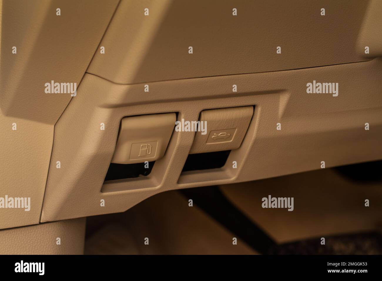 Car release. Fuel filler and engine room open lever. Car hood