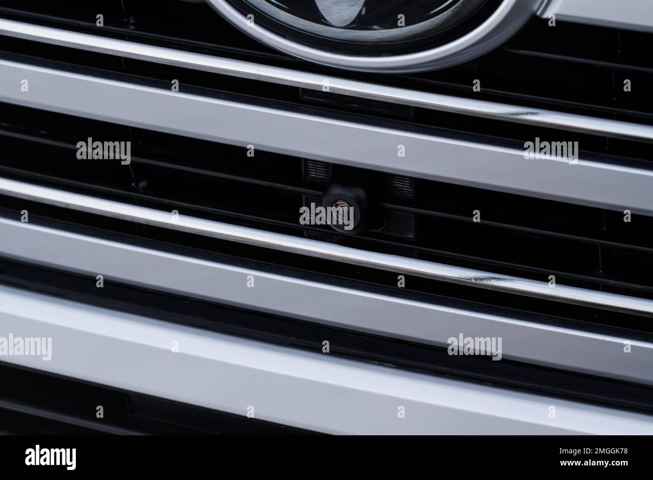 Close up view of front parking assist video camera on the car. Front view  camera of modern car Stock Photo - Alamy