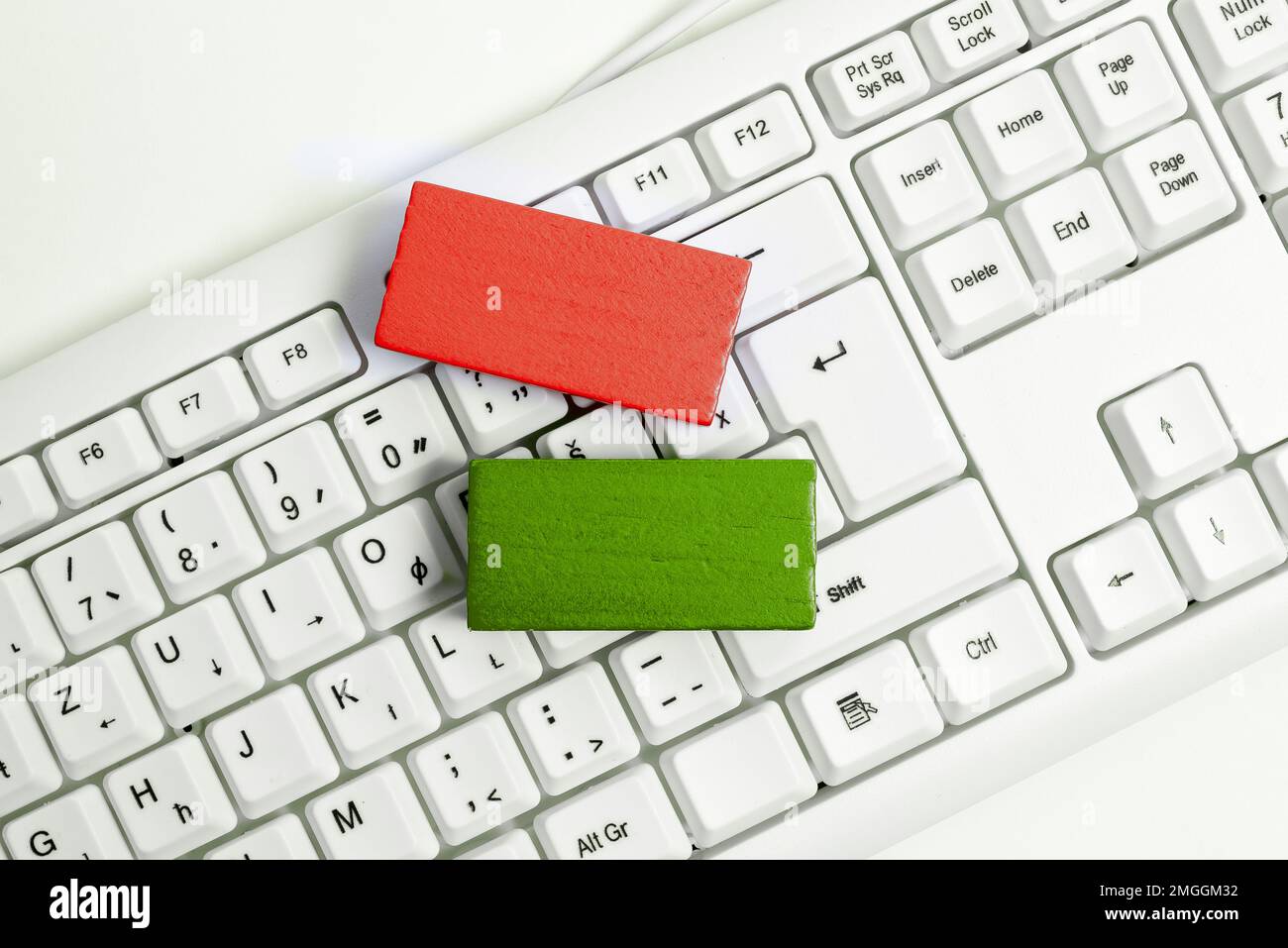 Colored cube with important message lying on keyboard. Main information. Stock Photo