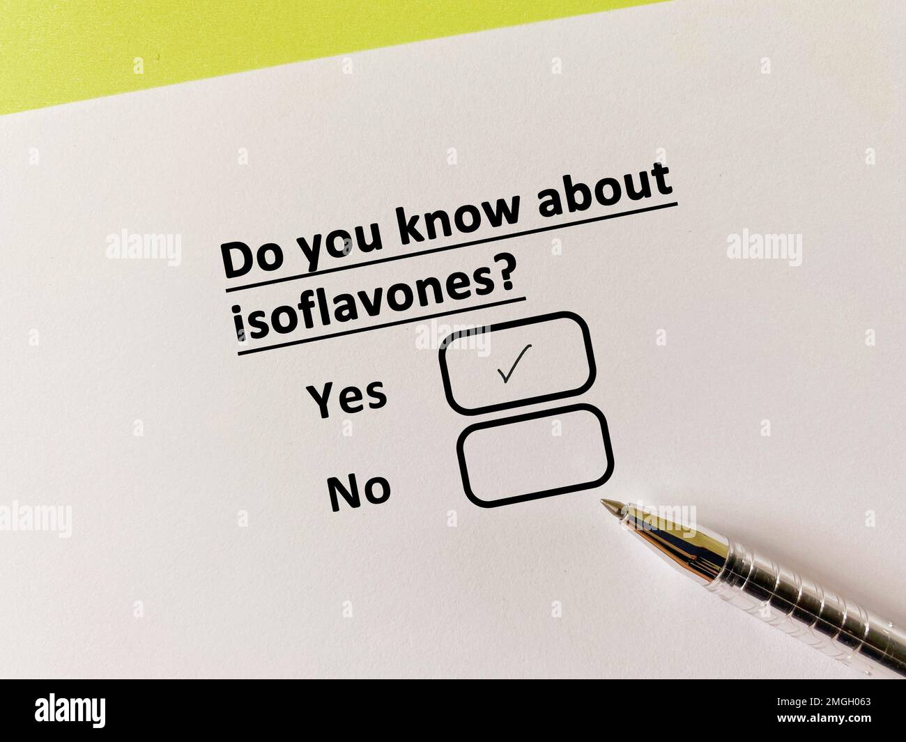 A person is answering question about food manufacturing. He knows about isoflavones. Stock Photo
