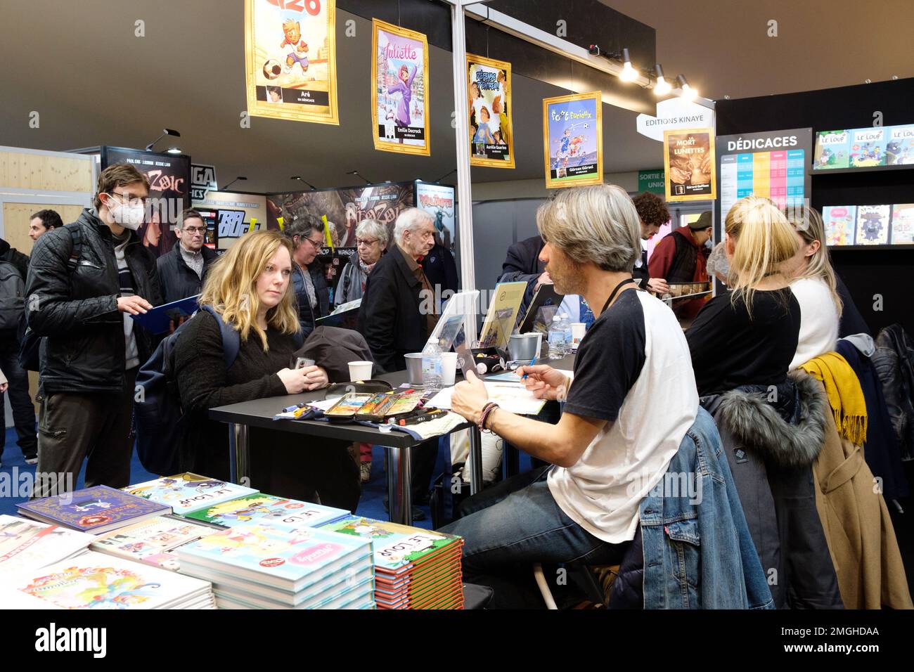 49th Angouleme International Comics Festival (central-western France) on March 17, 2022: atmosphere at the stands of publishers and authors signing co Stock Photo