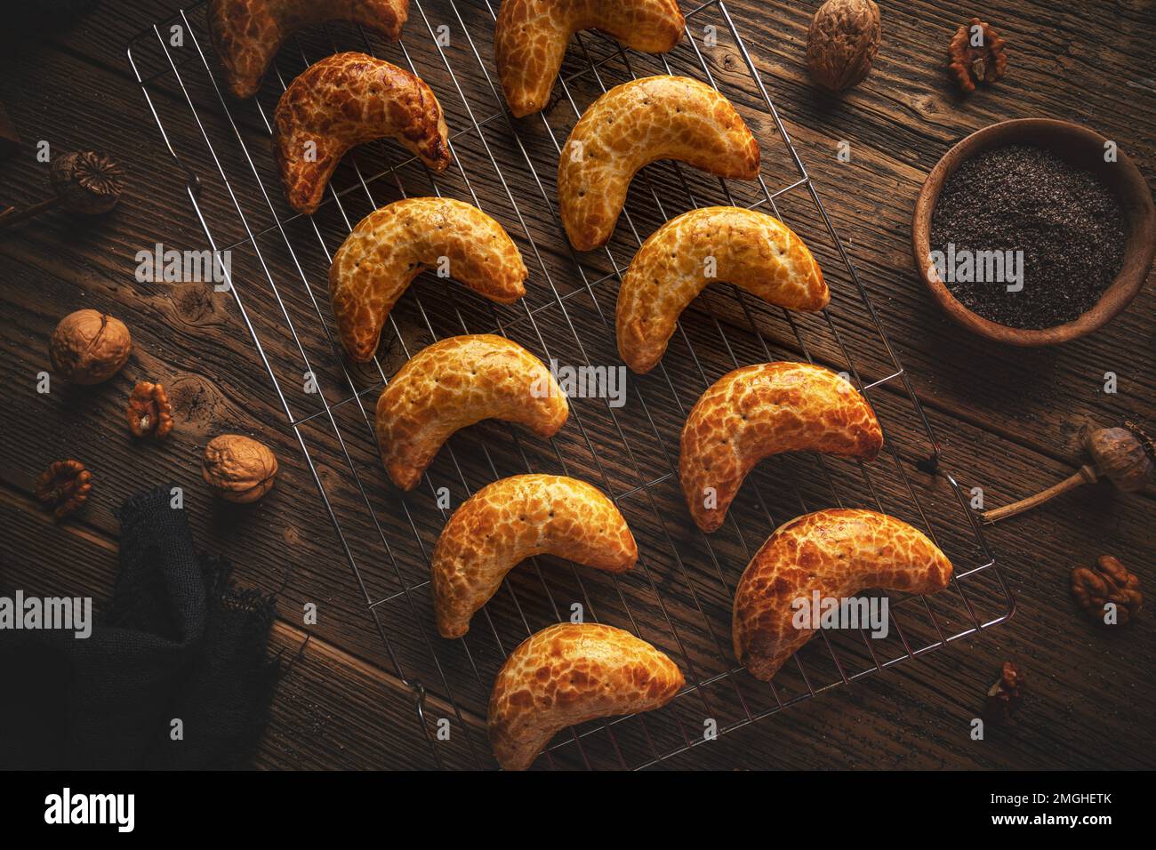 Still life of Bratislava rolls, Slovakian Christmas short pastry dessert Stock Photo