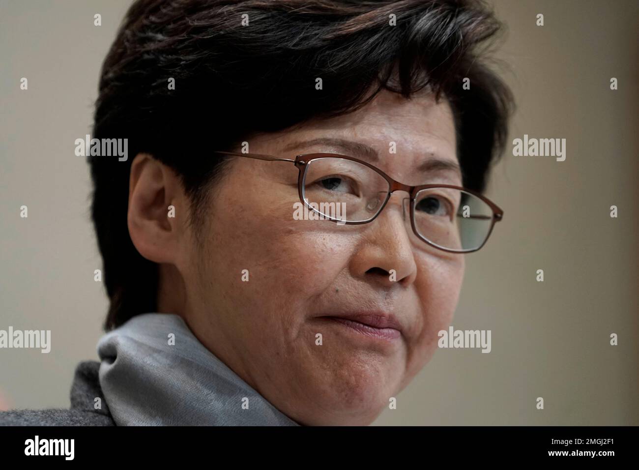 FILE In this Feb. 11, 2020, file photo, Hong Kong Chief Executive