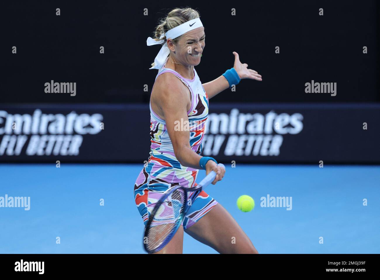Melbourne, Australia. 26th Jan, 2023. Victoria Azarenka in action against  Aryna Sabalenka in the Semi Final, Day 11 at the Australian Open Tennis  2023 at Rod Laver Arena, Melbourne, Australia on 26