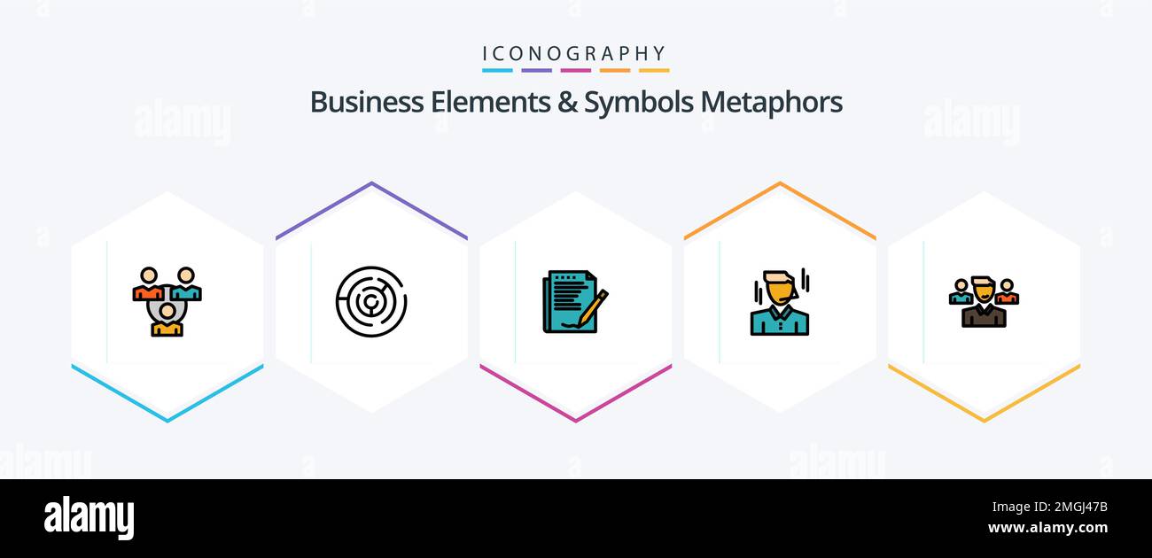 Business Elements And Symbols Metaphors 25 FilledLine icon pack including man. manager. point. businessman. layout Stock Vector