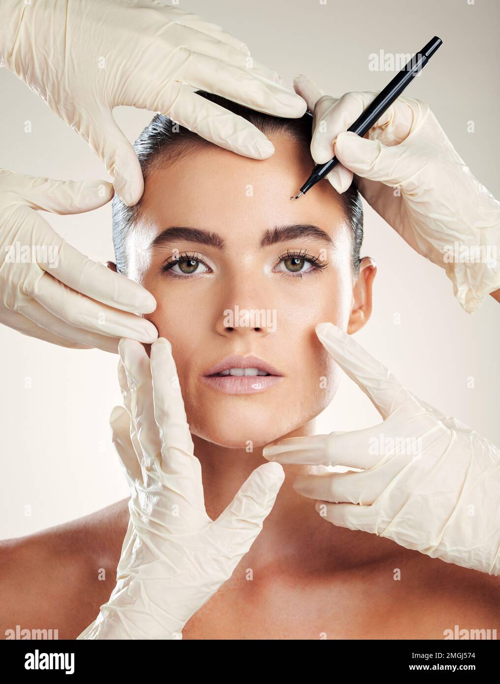 Beauty, facial filler and plastic surgery for woman portrait with