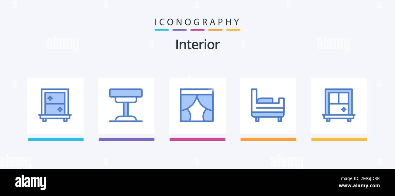 Interior Blue 5 Icon Pack Including . window. curtain. bed room. window ...