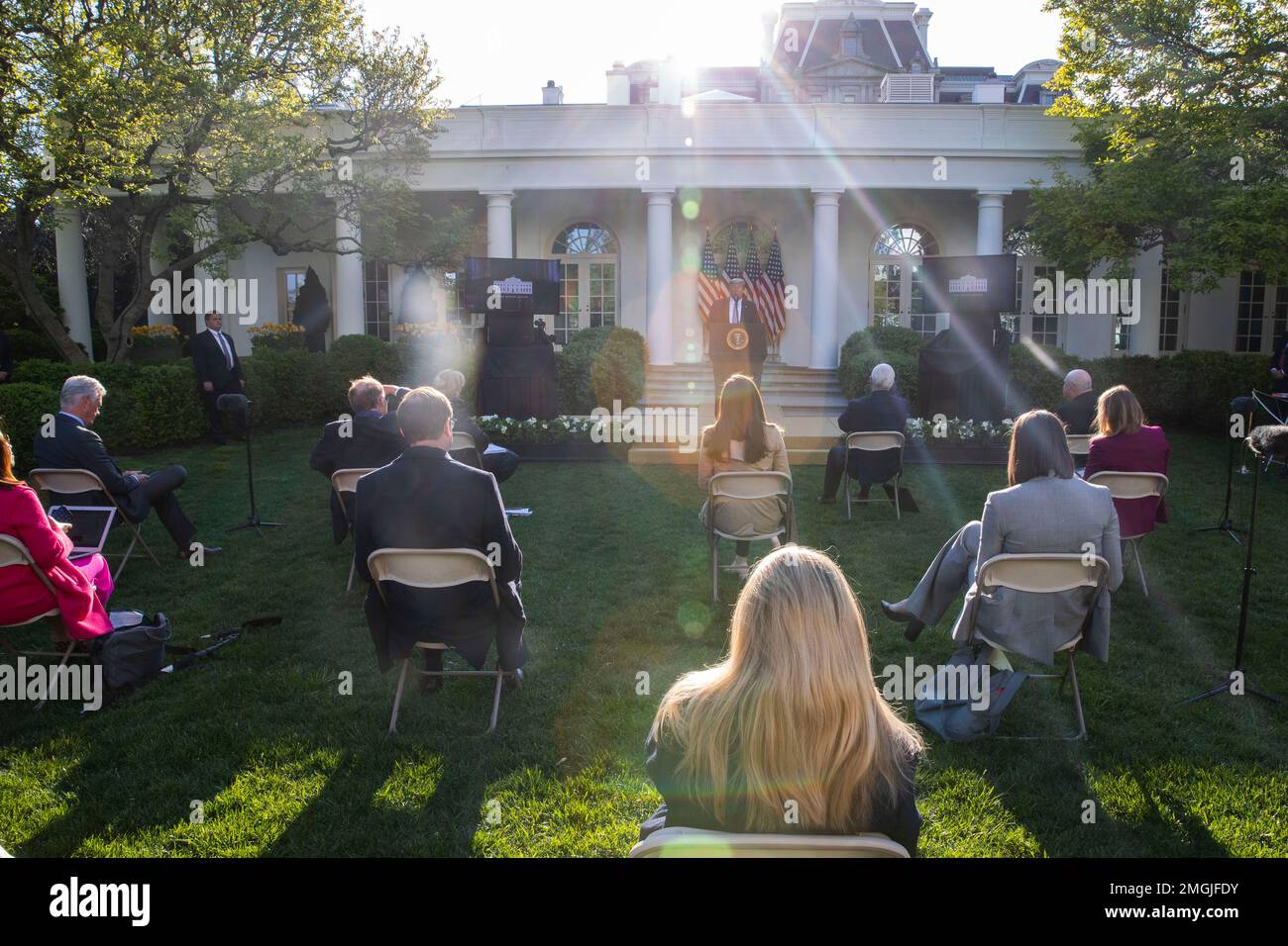 President Donald Trump speaks about the coronavirus in the Rose Garden ...