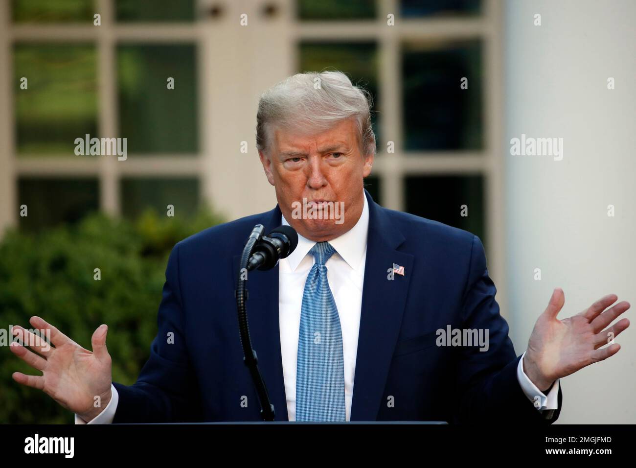 President Donald Trump speaks about the coronavirus in the Rose Garden ...