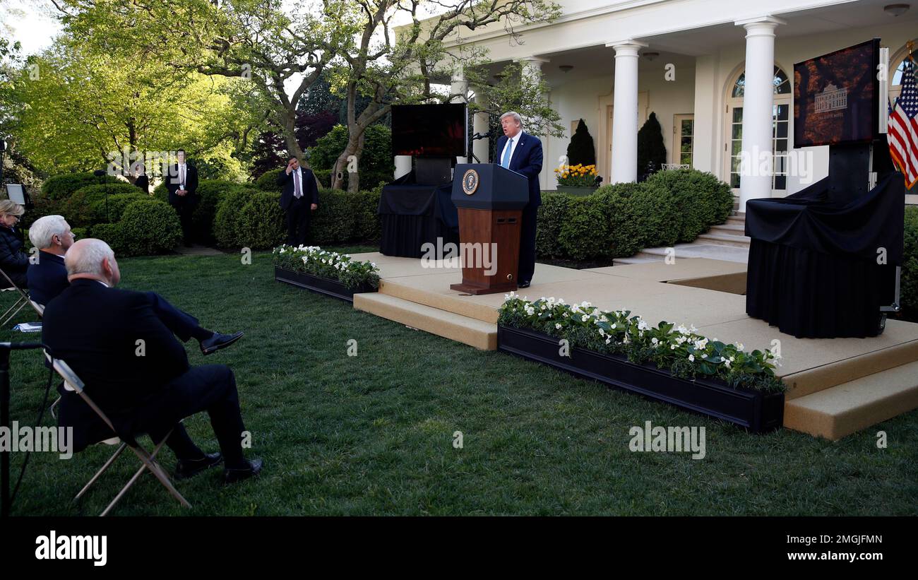 President Donald Trump speaks about the coronavirus in the Rose Garden ...