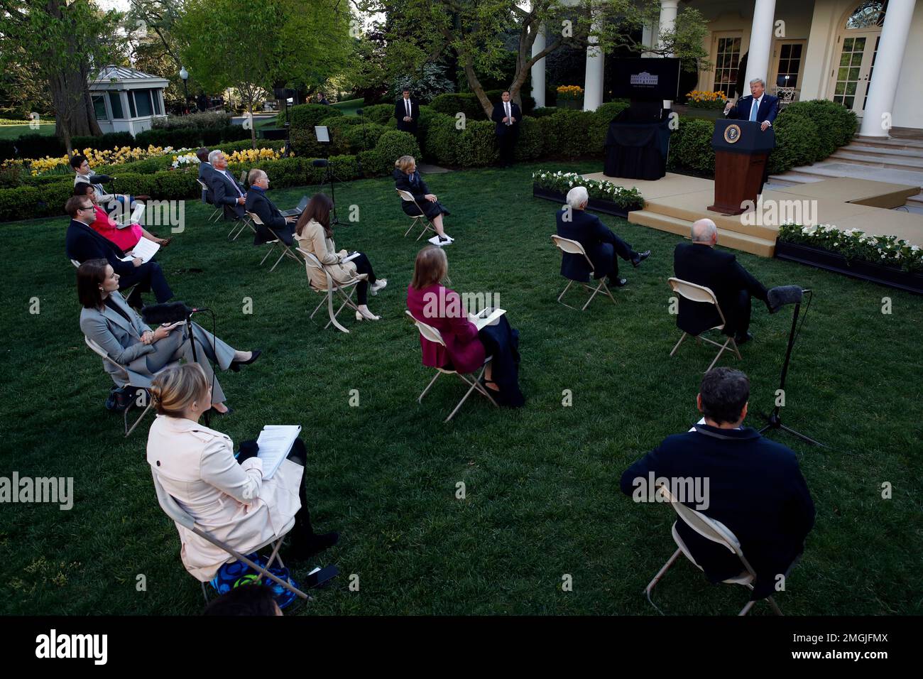 President Donald Trump speaks about the coronavirus in the Rose Garden ...