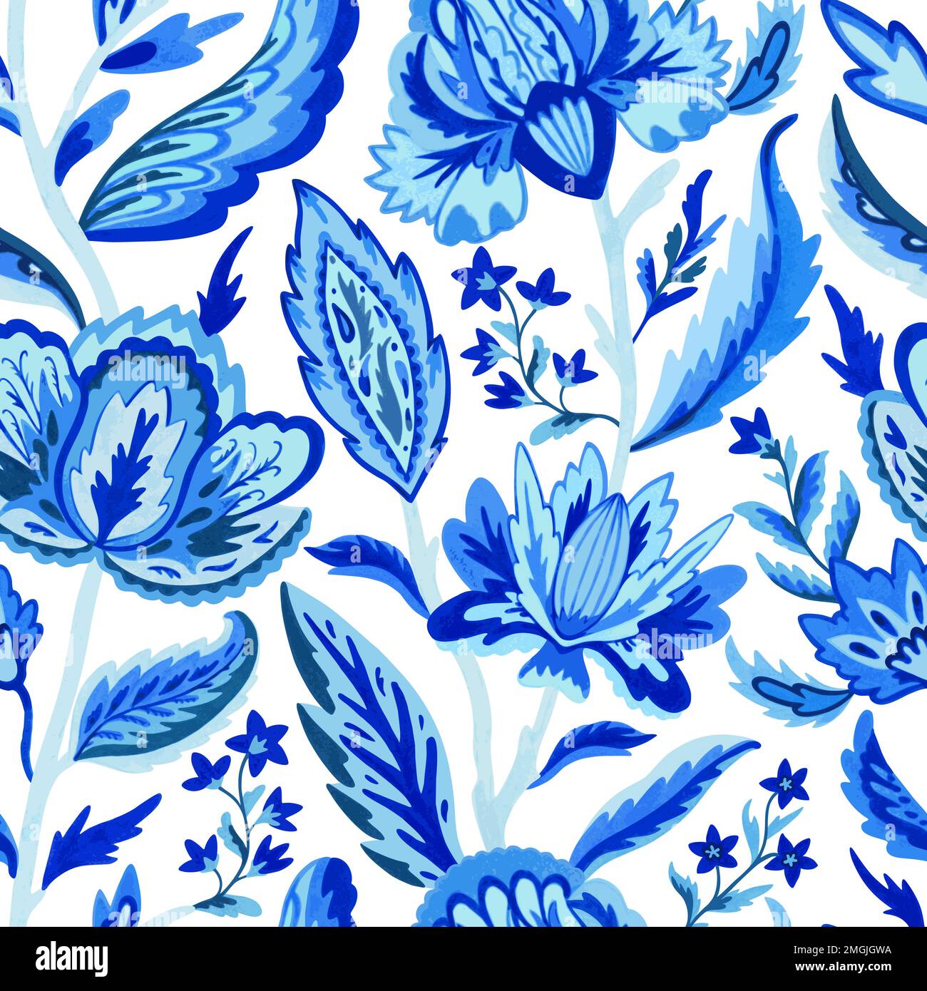 Blue paisley ornamental seamless pattern in indian style. Ornate ...