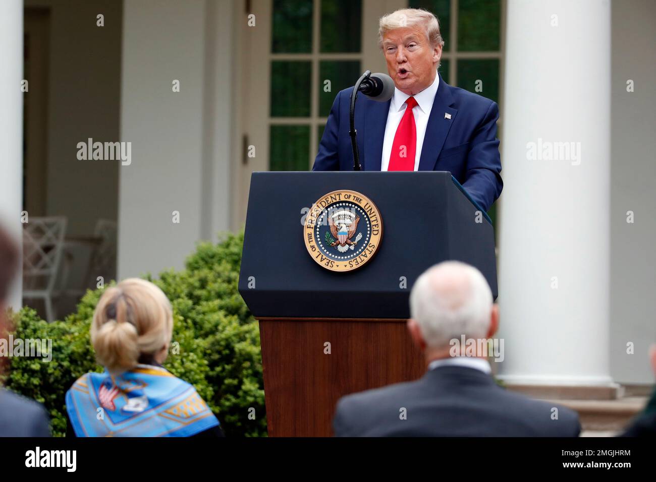 President Donald Trump speaks about the coronavirus in the Rose Garden ...
