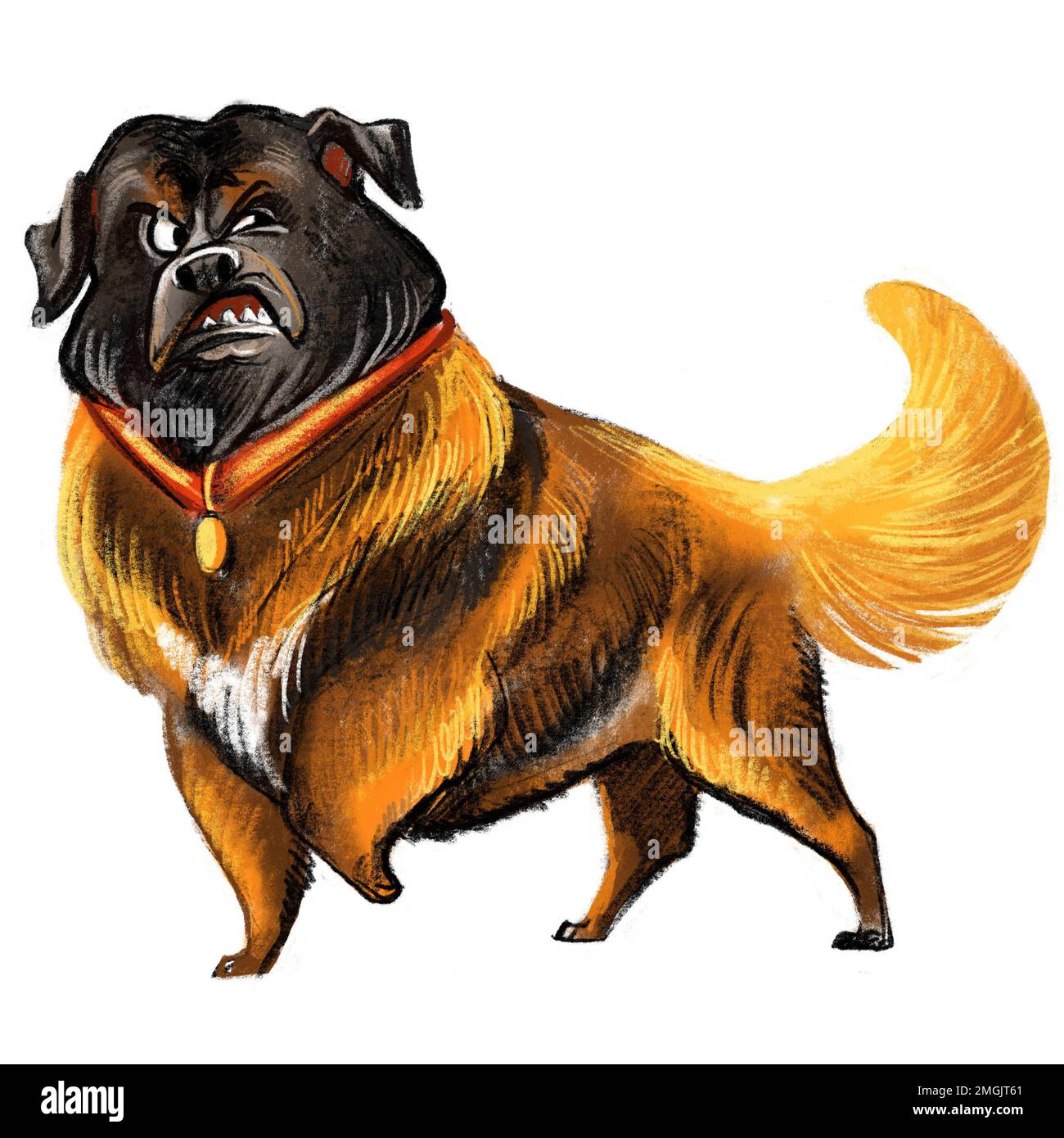 Cute funny cartoon dog character. Estrela mountain dog breed raster illustration isolatwd on white background. For print, design, sublimation, sticker Stock Photo