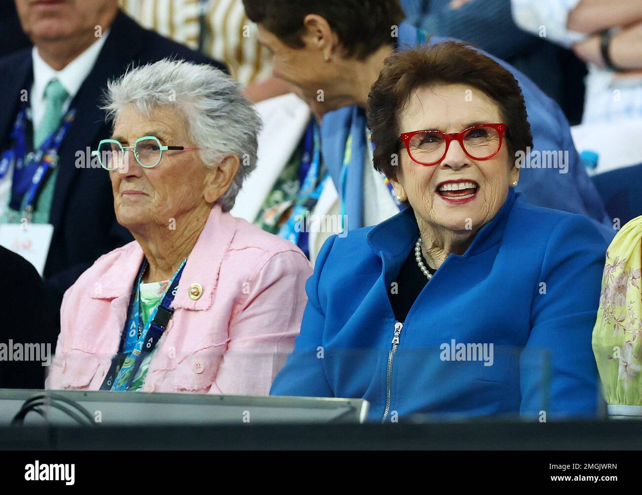 Tennis - Australian Open - Melbourne Park, Melbourne, Australia - January 26, 2023 Former players Billie Jean King and Judy Dalton are pictured in the stands during the semi final match between Belarus’ Victoria Azarenka and Kazakhstan’s Elena Rybakina REUTERS/Hannah Mckay Stock Photo