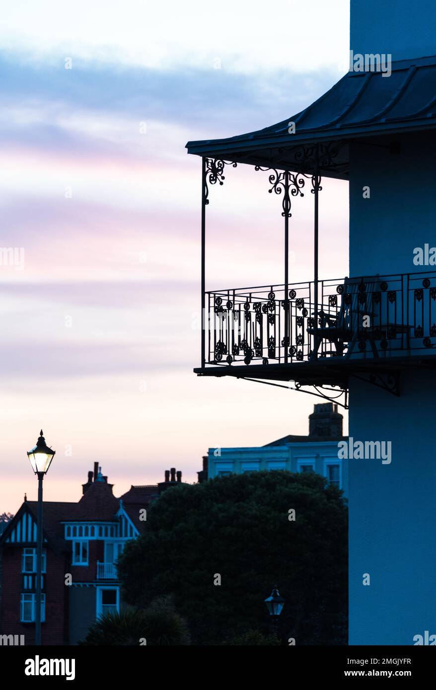 The balcony of the Albion House, a Regency style building where a